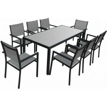 Gartenmöbel BARI aus grauem Textilene 8-Sitzer - Aluminium Anthrazit