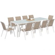 Gartenmöbel madrid Tisch 240 cm und 10 stapelbare Stühle weiß und beige