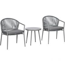 3-tlg. Rattan Bistroset, Sitzgruppe, Gartengarnitur mit 2 Gartensesseln, Couchtisch, Balkonmöbel-Set für Garten, Terrasse, Stahl, Grau - Outsunny