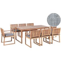 Gartenmöbel Set 8-Sitzer Hellbraun Zertifiziertes Akazienholz Tisch mit 8 Stühlen und Sitzkissen Grau Rustikal Modern Terrasse Garten