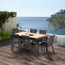 Gartenmöbel Set Bali T 6 / 10 + F 6 Teak Schwarz Wilsa Garden