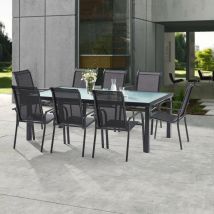 Gartenmöbel Set BlackSun T 8 + F 8 gehärtetes Glas Schwarz Wilsa Garden
