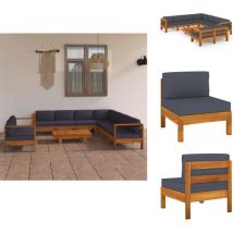 9-tlg. Garten-Lounge-Set mit Dunkelgrauen Auflagen Akazienholz - Gartenzubehör - Lounge Set - Gartenmöbel - Esstisch - Outdoor Möbel