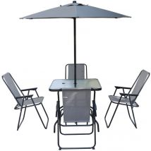 Gartentisch Und -stühle Mit Sonnenschirm Aus Metall "convivia" - 4 Plätze - Hellgrau