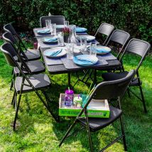Gartenmöbel Set in Rattan Optik - 180 cm Tisch mit 8 Stühlen Sitzgruppe Klappbar