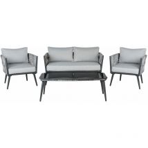 Gartenmöbel Set Grau Schwarz Rattan Aluminium Textil inkl. Kissen 4-Sitzer Terrasse Outdoor Modern