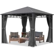 Gartenpavillon 3x3 m Stahldach Hardtop 4 Seitenteile in Grau, Pfosten 9x9 cm