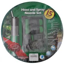 Gartenschlauch 15m 1/2 Zoll mit Sprühdüse + Adapter - Grün