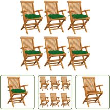 The Living Store Gartenstühle mit Grünen Kissen 6 Stk. Massivholz Teak - Gartenstühle - Teakholzmöbel - Outdoormöbel - Gartenmöbel - Balkonmöbel