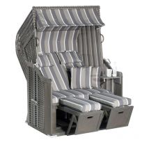 SunnySmart Garten-Strandkorb Rustikal 250 plus 2-Sitzer anthrazit/grau mit Kissen