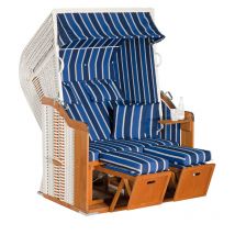 SunnySmart Garten-Strandkorb Rustikal 250 plus 2-Sitzer weiß/blau mit Kissen
