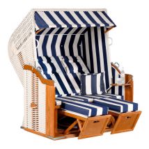 SunnySmart Garten-Strandkorb Rustikal 250 plus 2-Sitzer xl weiß/blau mit Kissen
