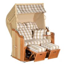 SunnySmart Garten-Strandkorb Rustikal 255 plus 2-Sitzer beige/sand mit Kissen