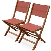 Sweeek - 2er Set Gartenstühle Klappstühle, Holz Und Textilene Terrakotta / Terrakotta
