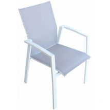 Gartenstuhl 'Maili' Struktur aus lackiertem Aluminium mit Texilene für den Außeneinsatz -Weiße Struktur und graues Textilene / Packung mit 4 Stück