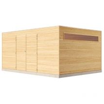 Gartentiger - Alpholz Gerätehaus qb (optional mit Schleppdach Gartenhaus aus Holz in Grün, Holzhaus mit 28 mm Wandstärke, Blockbohlenhaus mit