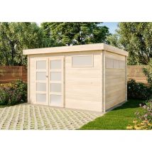 Alpholz - Gerätehaus Modern 330x320 Gartenhaus aus Holz, Holzhaus mit 44 mm Wandstärke, Blockbohlenhaus mit Montagematerial Naturbelassen