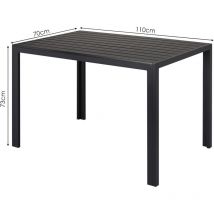 Gartentisch Quadratischer Balkontisch Bistrotisch Terrassentisch Esstisch Aluminium, WPC, wetterbeständig(110 x 70 cm, schwarz)
