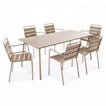 Oviala - Gartentisch und 6 Stahlsessel Taupe - Palavas