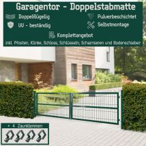V2aox - Gartentor Tor Gartenzaun 300 cm Zaun Doppelflügelig Gartentür aus Metall für Stabmattenzaun Abschließbar inkl. Pfosten Grün Auswahl