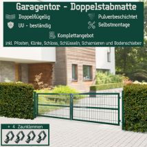 V2aox - Gartentor Tor Gartenzaun 300 cm Zaun Doppelflügelig Gartentür aus Metall für Stabmattenzaun Grün Anthrazit Abschließbar inkl. Pfosten Auswahl