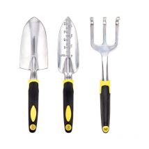 Alovez - Gartenwerkzeug-Set, 3-teiliges Gartenwerkzeug-Set aus Aluminium mit Kelle, Pflanzgefäß und Handrechen, angenehm weicher, rutschfester,