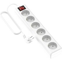 Garza Basic Power - Regleta Base múltiple de 6 tomas con interruptor 1,5mmX3m , Color Blanco