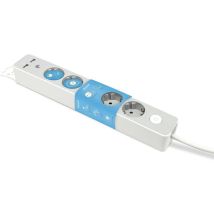 Multipresa Di Design Con Interruttore, 5 Prese, 2 Usb, Cavo Da 1,4 M, Spina Piatta, Protezione Bambini, Colore Grigio - Garza