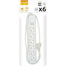 HomePower - Regleta Base múltiple con 6 tomas y 2 usb 1,5mmX1,4m Blanco - Garza