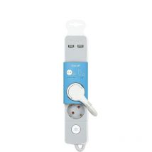 Garza - Regleta Design Gris con interruptor, 3 tomas + 2 USBs, Cable 1.4 m, Enchufe plano, Protección Infantil