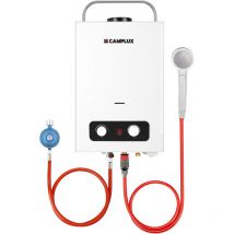 Camplux - BD158-DE Gasdurchlauferhitzer 6 Liter, lpg Wassererhitzer 50mbar mit Griff, für Camping Dusche/RV Reise/Waschen Pferd, Weiß [Energieklasse