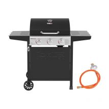 Royal Gourmet - Gasgrill Grillwagen 3 Brenner 9 kW Camping Gaskocher mit Kochplatte, Gartengrill mit Flaschenöffner, Druckminderer und Gasschlauch