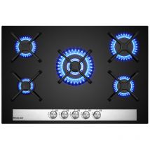 Gasland Chef - gasland Plaque de Cuisson à Gaz Naturel/Butane/Propane encastrée, Surface en verre trempé & Grilles en fonte émaillée - GH6805BG1FC