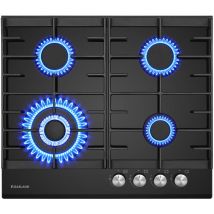 Gasland Chef - gasland GH604BF Piano cottura a gas in vetro con bruciatore wok, 4 fuochi, piano cottura a gas, 60 cm, fornello a gas nero, 8000 Watt,