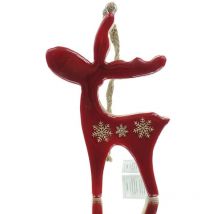 Gasper - Weihnachtsdeko Hirsch Enamel Rot mit Schneeflocken 15 cm - Holz