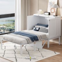 Gästebetten 90x200 Cm, Mit Regalen, Staufächern, Holzlattenrost, Klappbares Einzelbett – Weiß