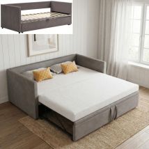 Gästebett 90x200/180x200 Ausziehbar, 3-in-1 Schlafsofa, Doppelbett, Bett Erwachsene, Polsterbett Mit Lattenrost, Platzsparend, Samt, Modern(90x200/
