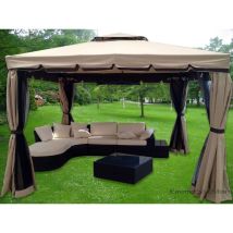 Gazebo 3x4 Giardino In Alluminio Copertura 250 Gr. Antipioggia Zanzariere E Teli Laterali - Colore Beige