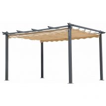 Bauer - Gazebo a Pergola da Giardino in Alluminio 3x4 mt Telo Retrattile Panna
