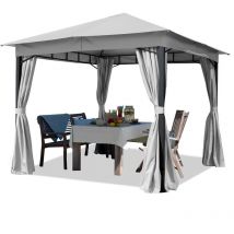 Gazebo da Giardino 3x3 m con telo impermeabile da ca. 180g/m² - 4 pareti laterali grigio chiaro – profilo da ca. 6x6 cm