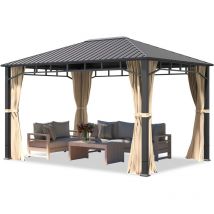 Toolport - Gazebo da giardino 3x4 m tetto hardtop in acciaio 4 teli laterali color crema, profilo ca. 90x90 mm