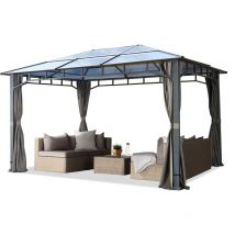 Intent24 - Gazebo da Giardino 3x4 m alu deluxe con tetto in policarbonato da - 4 pareti laterali color grigio - profilo da ca. 9x9 cm