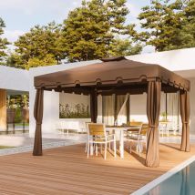 Mobili Rebecca - Gazebo Nuxia 3x3 m Polyester Aluminium Marron Clair Noir Montage Requis