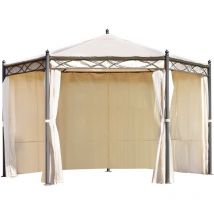 Gazebo da giardino esagonale 4 metri in ferro antiruggine con tende laterali
