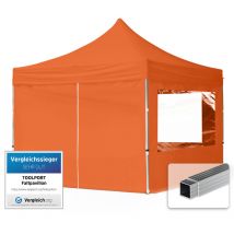 Gazebo Pieghevole Giardino 3x3m - 4 laterali Alluminio Telo idrorepellente Padiglione Mercati Sagre arancione