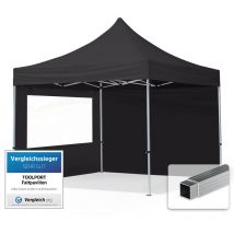 House Of Tents - toolport Gazebo Pieghevole Giardino 3x3m - 2 laterali Alluminio Telo Repelente al agua Padiglione Mercati Sagre nero