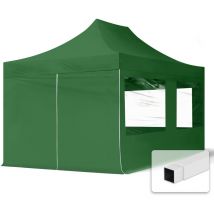 Toolport - Gazebo Pieghevole Giardino 3x4,5m - 4 laterali (finestre panoramiche) Telo Poliestere idrorepellente Padiglione Mercati Sagre verde