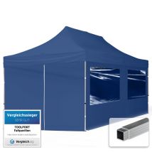 Gazebo Pieghevole Giardino 3x6m - 4 laterali Alluminio Telo idrorepellente Padiglione Mercati Sagre blu