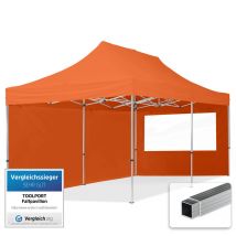 Gazebo Pieghevole Giardino 3x6m - 2 laterali Alluminio Telo idrorepellente Padiglione Mercati Sagre arancione