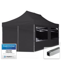 House Of Tents - toolport Gazebo Pieghevole Giardino 3x6m - 4 laterali Alluminio Telo Repelente al agua Padiglione Mercati Sagre nero
